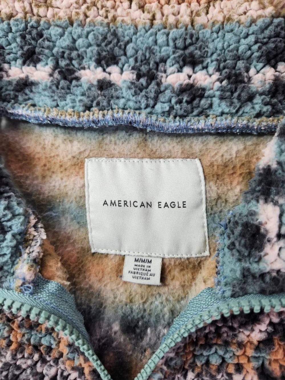 American Eagle Sherpa Fleece Pullover Medium Fair Isle Aztec 1/4 Zip Cozy